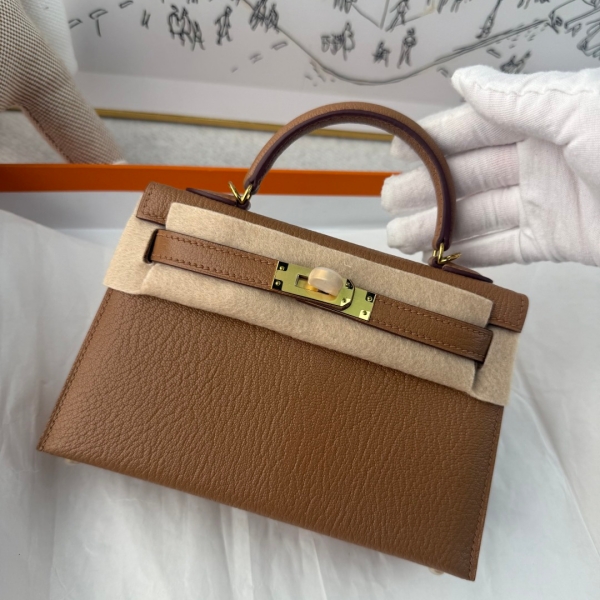 【エルメス HERMES】ミニケリー2 クロコダイル シェーブル ゴールド (37)ゴールド金具 (100%手縫い)